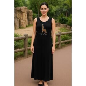 Vintage Black Coconut Bay Giraffe Maxi Dress - Size Small